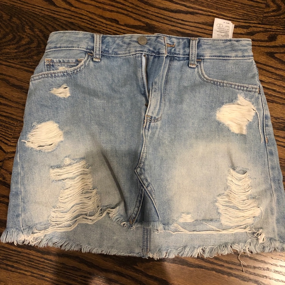 Hollister ripped denim light blue skirt